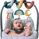 Itzy Ritzy Spiral Car Seat & Stroller Activity Toy - Stroller & Car Seat Toys for Ages 0 Months and Up - Hanging Toys Include Clinking Rings, Mirror and Textured Ribbons (Rainbow)