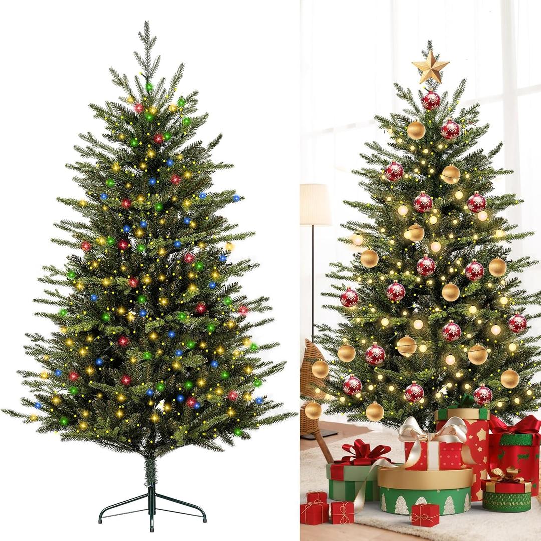 6.2ft Prelit Clear LED String Lights Classic Blue Spruce Artificial Christmas Tree | PVC Needle Foliage | Easy Storage with Storage Bag | Indoor Holiday Display