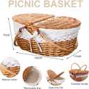 Picnic Basket with Blankets and Bamboo Plates Picnic Supplies Set Basket with Lid and Handle Wicker Picnic Basket Sturdy Woven Body with Washable Lining for Camping (White)