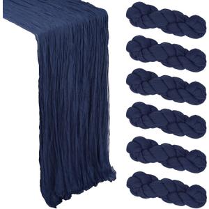 6 Pack Navy Blue Cheesecloth Table Runner 10Ft Gauze Cheese Cloth Table Runner 35x120 Inch Boho Sheer Rustic Fabric for Holiday Party Decor Baby Shower Wedding Home Decorations