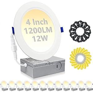 HiBay 12 Pack Canless LED Recessed Ceiling Lights 4 Inch, 1200LM 12W=150W, 5000K Daylight Wafer Downlights, Dimmable Ultra-Thin Recessed Lighting Fixtures - ETL and Energy Star Certified