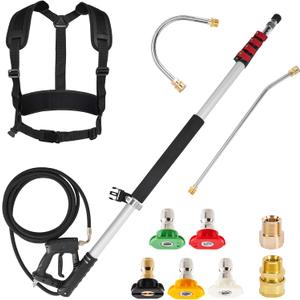 M MINGLE 20 FT Telescoping Pressure Washer Wand, 4000 PSI | High-reach Spray Wand Kit with Gutter Attachment, 5 Nozzle Tips, Couplers and Support Belt, for Roof Edges, Soffits and Walls