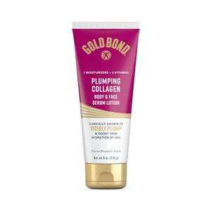 Gold Bond Plumping Collagen Body and Face Serum Lotion, Lightweight Hydrating Moisturizer with Collagen Peptide Complex, Jojoba and Grapeseed Oils to Visibly Plump Skin, Cherry Blossom Scent, 8 oz (8 Ounce (Pack of 1))