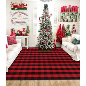 Ckorzen Red and Black Plaid Rug, 8' x 10' Christmas Front Porch Outdoor Rug, Handwoven Cotton Washable Rug for Layered Door Mats, Holiday Entryway and Home Dcor