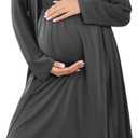 Ekouaer Maternity Nursing Gown and Robe Set Labor Delivery Nursing Nightgowns for Breastfeeding Pregnancy Clothes (XX-Large, Darkgrey)