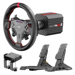 PXN Direct Drive Racing Wheel, VD6 Bundle - 6Nm Force Feedback, Servo Motor Base, 11-inch Gaming Steering Wheel, Hall Effect 2-Pedal, Desk Clamp - PC Sim Racing Bundle for Windows 7-11