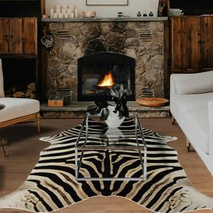 Zebra Rug 5.2 X 6.2 ft Zebra Print Rugs Animal Print Cowhide Animal Skin Western Decor for Bedroom Living Room Dining Room Brown Non Slip Area Rugs