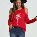 LYHNMW Women's Sexy Off Shoulder Long Sleeve Christmas Letter Print T-Shirt Tunic Tops Holiday Merry Xmas Hoodie (Red, XXL)
