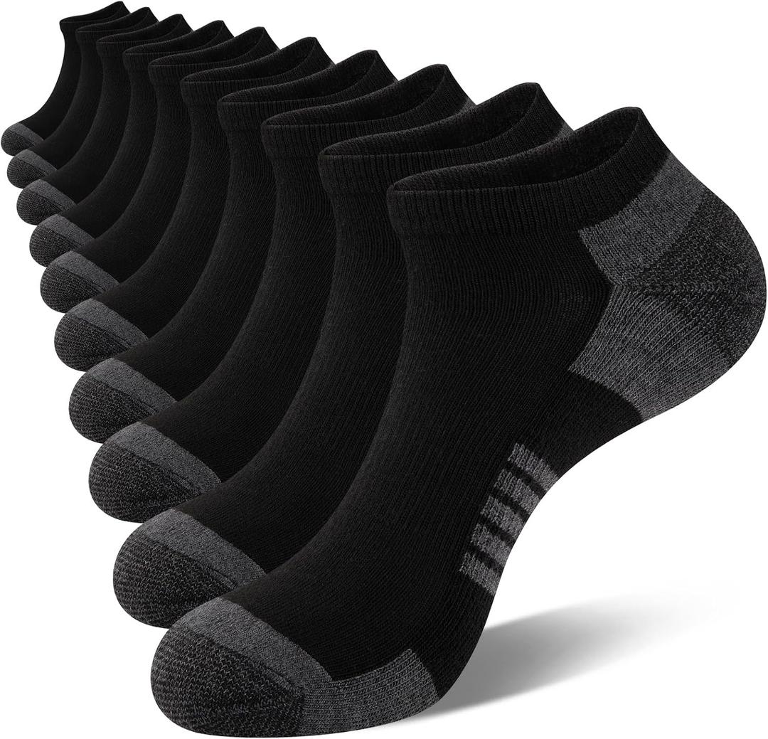 COOVAN 10 Pairs Mens Ankle Socks Men 10 Pack Low Cut Comfort Cushion Casual Socks (Black) Large-X-Large
