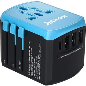 All in One Universal USB Travel Power Adapter with 3 USB Port and Type-C International Wall Charger Worldwide AC Power Plug 8 Pin AC Socket for Multi-Nation Travel UK, EU, AU, Asia