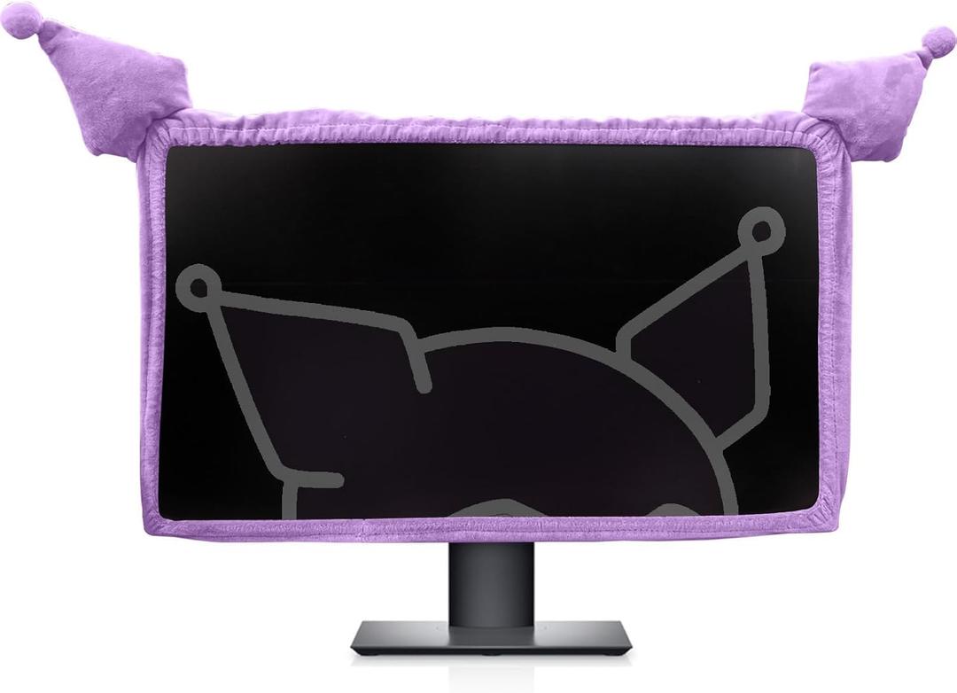 23'' - 34'' Computer Monitor Protective Cover with Cat Ear Design, Cute Monitor Dust Cover with Furry Design, Elastic Dustproof, Suitable for PC, Tablet, TV (Purple)