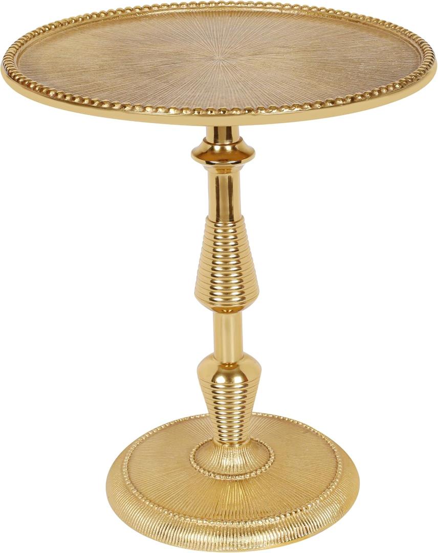 Modern Round Gold End Table - 15" Width x 21" Height Metal Side Table for Living Room, Bedroom & Small Spaces - Luxury Gold Finish Accent Table