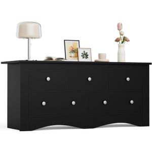 Furmax Dresser for Bedroom, 5 Wood Dresser, Chest of Drawers, for TV up to 65 inch, TV Stand Storage Chest of Drawers for Hallway Entryway (Black)
