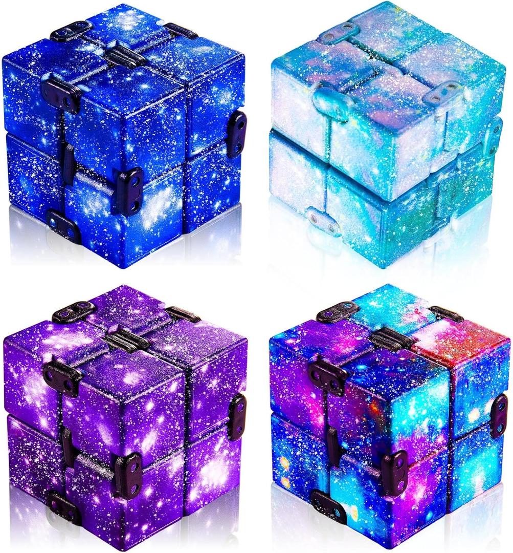 Skylety Cube Anxiety Relief Toy Hand Held Magic Sensory Stress Cube Toy for Adults Relieve Stress Christmas Party Favors(4 Pcs,Starry)