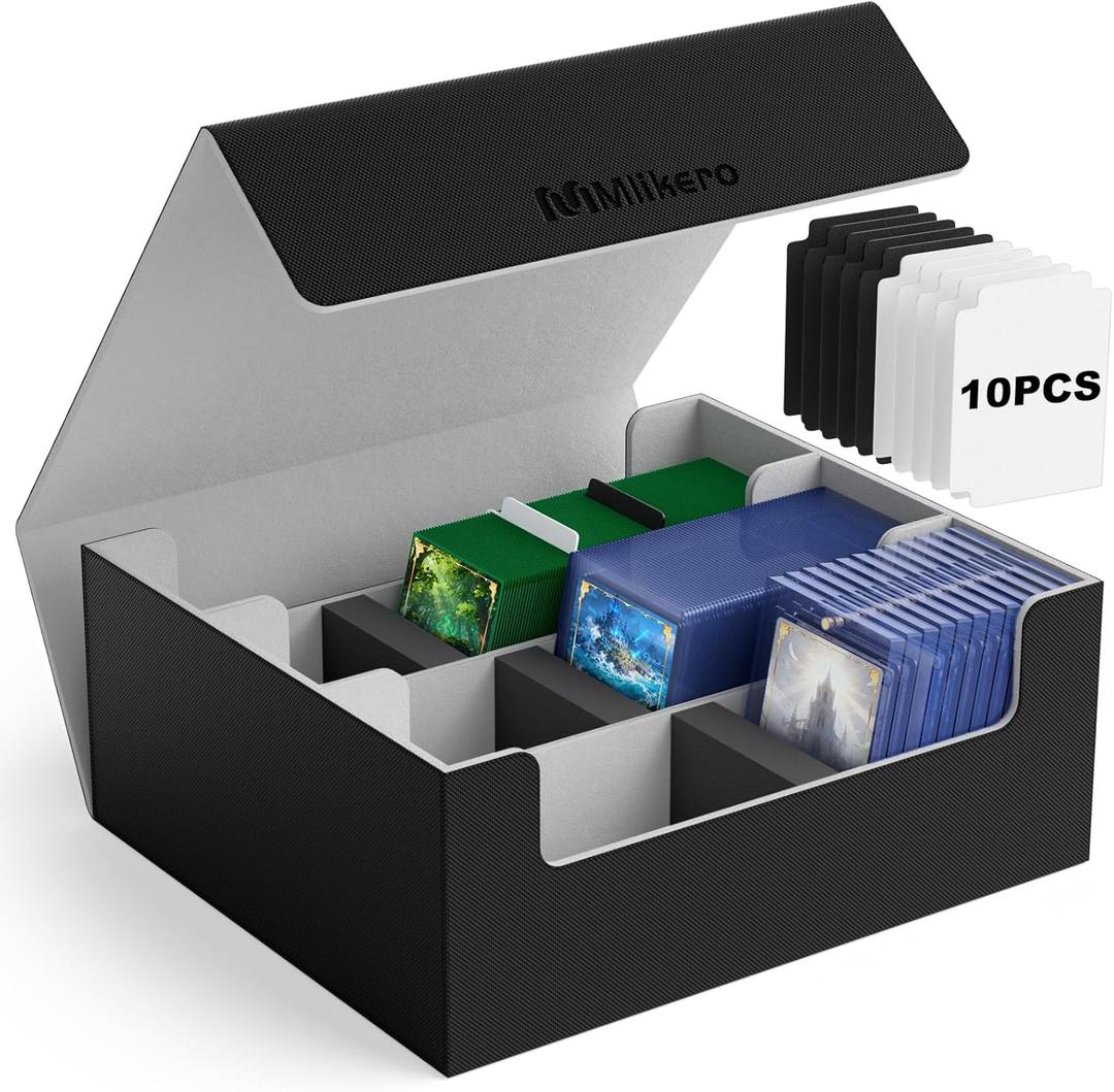 Mlikero Card Deck Case for Trading Cards 1800+, Trading Card Storage Box Fits Toploader and Magnetic Card Holder, Leather Magnetic Closure Deck Box Fit for MTG, TCG (A-3 Row XL, A1-Black)