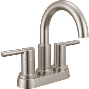 Delta Nicoli Centerset Brushed Nickel Bathroom Faucet with Sprayer, 4 Inch 3 Hole Bathroom Sink Faucet with Pull Out Sprayer, Push-Pop Drain, Stainless 25749LF-SS