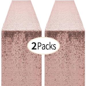 2 Packs 12 x 72 inches Rose Gold Sequin Table Runner, Glitter Runner for Birthday Party Supplies Decorations Wedding Bachelorette Holiday Celebration Bridal Shower Baby Shower