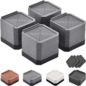 Bed Risers Furniture Risers Heavy-Duty Rectangular Adjustable Block Lift to 3 inches and 4.3 inches Desk, Sofa, Chair Legs, Refrigerator, Washing Machine Support up to 4000 pounds (2 layer(3inches), Square-grey-4 Pack)