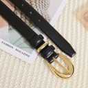 Women Belts for Jeans Dresses Pants Fashion Ladies Skinny Leather Waist Belt with Gold Buckle Gift Box (Black)