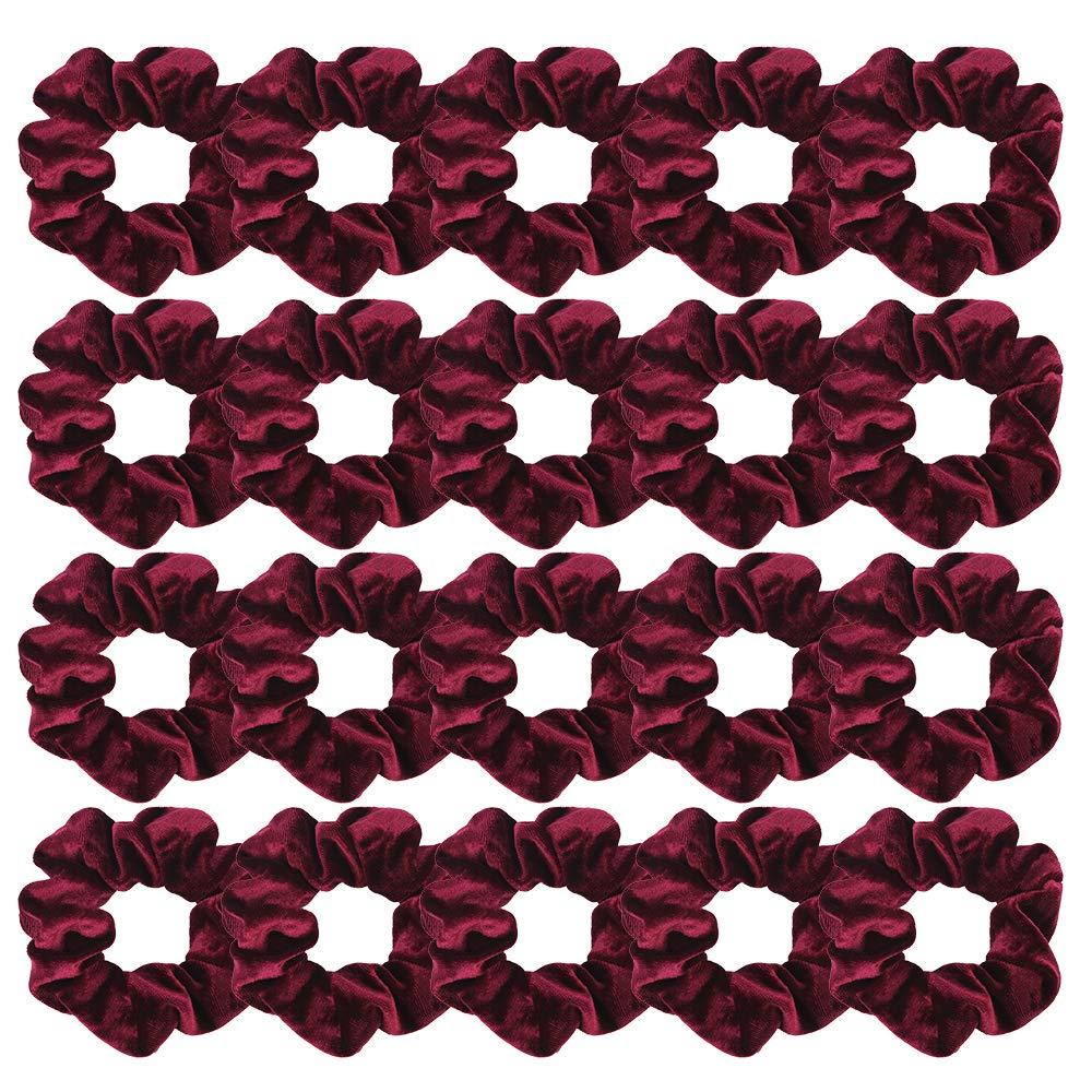 Didder 20 Pcs Hair Scrunchies Velvet Elastics Scrunchy Hair Ties Wine Red Soft Scrunchie Bobbles Ropes Scrunchie Solid color Hair Bands for Women Girls