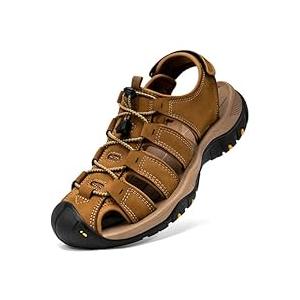 Boveshorn Mens Athletic Hiking Sandals Closed Toe Leather Water Shoes Summer Outdoor Sport Sandals for Trail Beach Walking Waterproof Size 46