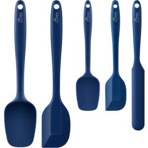 HOTEC 600 Heat Resistant BPA-Free Silicone Rubber Spatula Set, Kitchen Cooking Spatulas, Baking, Mixing, for Non Stick Cookware, Dishwasher Safe, Classic Blue Set of 5
