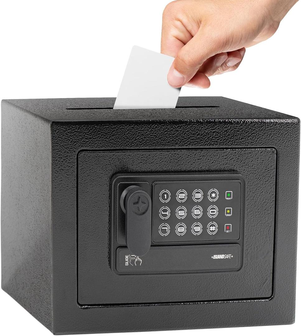 Electronic Deposit Drop Small Safe Box for Kid Money Coin Home Office Hotel Rooms Business Jewelry (Black)