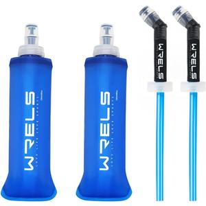 Folding Soft Flask Portable Collapsible Running Lightweight Water Bottle for Outdoor Sports, Travel with Mouthpiece Cover (250ml/8.45oz with straw-2 Pack)