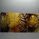 3 Pcs Gold Tropical Leaves Canvas Wall Art Luxurious and Elegant Jungle Gold Monstera Botanical Painting Picture Wall Decor Poster Print Artwork Living Room Bedroom Home Decoration