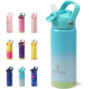 DLOCCOLD Kids Insulated Water Bottle with Leak Proof Straw Lid, Double Wall Vacuum Stainless Steel Water Bottle with Silicone Boot, Reusable Tumbler for Travel, Boys, Girls (18 Ounces, Ocean Mist)