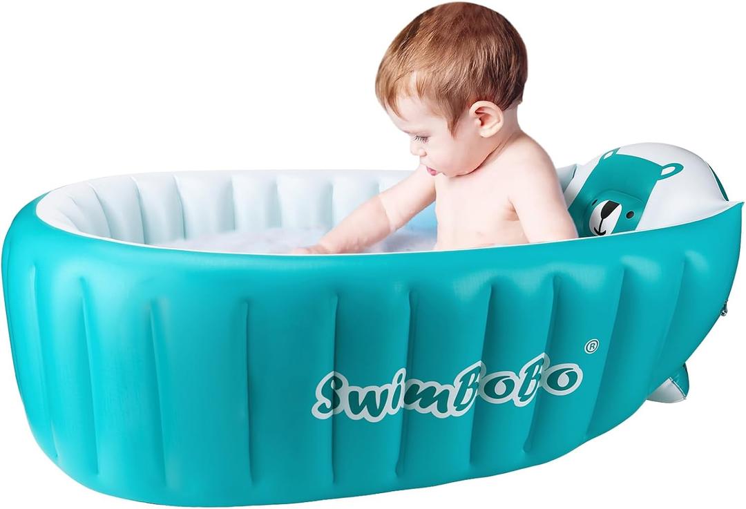 Swimbobo Inflatable Baby Bath Tub Portable Foldable Travel Mini Swimming Pool Helps Infants to Toddler Tub (Blue)