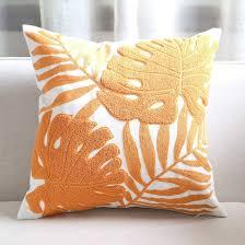 Embroidery Throw Pillow Cover 18x18 Green Tropical Leaf Monstera Leaves Loop Plant Floor Pillow Cover for Couch Gift 100% Cotton Decorative Cushion Cover Home Dcor Pillow Case 45x45cm, 1 Piece 