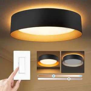 Bargeni Flush Mount Ceiling Light, 12.5 inch LED Ceiling Light with Night Light,Matte Black with Gold Inside,24W/2700K/3000K/4000K/5000K/6000K/5CCT Selectable,Light Fixtures Ceiling Mount for Bedroom