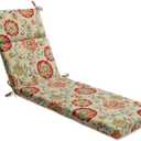 Pillow Perfect Bright Floral Indoor/Outdoor Split Back Chaise Lounge Cushion with Ties Plush Fiber Fill, Weather, and Fade Resistant, 72.5" x 21", Tan Fanfare