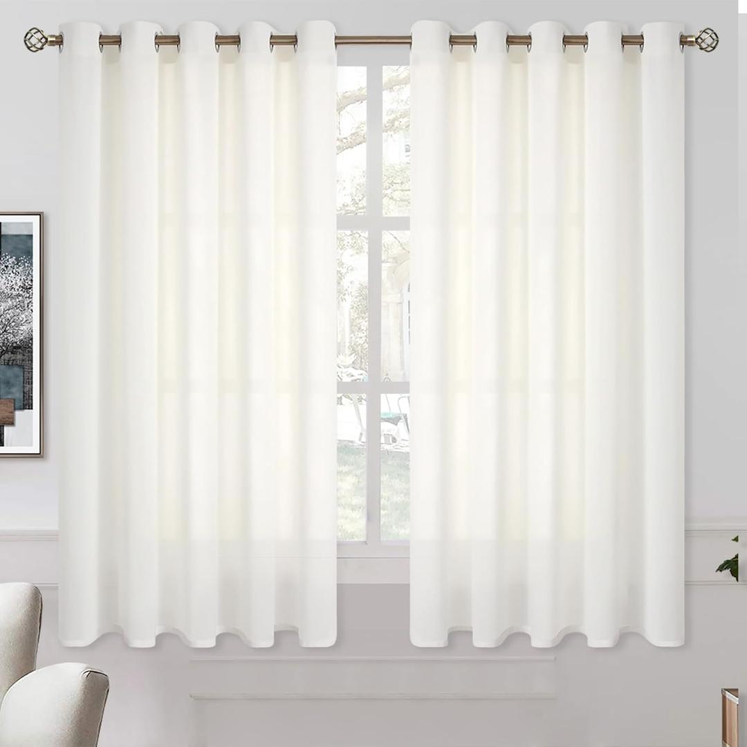 BGment Natural Linen Look Semi Sheer Curtains for Bedroom, Grommet Light Filtering Casual Textured Privacy Curtains for Living Room, 2 Panels (Each 60 x 63 Inch, Ivory Cream)