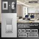 BESTTEN Matte Silver Dimmer Light Switch, Single Pole or 3-Way, Compatible with Dimmable LED, CFL, Incandescent and Halogen Bulb, 120VAC, Signature Collection Series, UL Listed