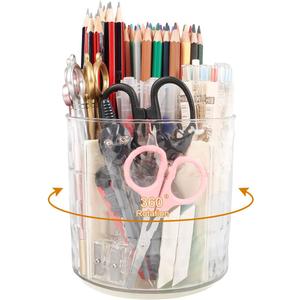360 Rotating Desk Organizer, Premium Transperent Pen Holder for Desk, Cut Desk Accessories & Workspace Organizers for Office, School, Home, Art(Transparent White)