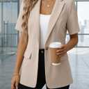 Mina Self 2026 Summer Women's Short Sleeve Blazer Jacket - Open Front Lightweight Breathable Fully-Lined Work Casual Pocket (Beige, XXL)