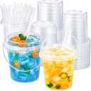 75 PCS Drink Buckets With Lids And Straws, 34 oz Clear Plastic Bucket Cups With Handles, Lemonade Buckets for Drinks, Iced Coffee, Smoothies, Fruit Tea, Pool Party, Birthday Party Supplies, Large