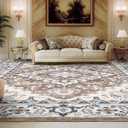 Lessymo Area Rugs 9x12 Living Room- Large Area Rug Machine Washable Area Rug for Bedroom Living Room, Vintage Rugs Boho Floral Medallion, Non-Slip Rubber, Low Pile, Kid & Pet Friendly, Brown Beige