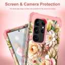 TEECOVER Heavy Duty Case for Samsung Galaxy S24 Ultra, Rose Gold Flowers | Shockproof Full-Body Drop Protection Hard Plastic Bumper + Soft Silicone Rubber Protective Case for Women Girls.