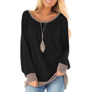 Fallorchid Womens Long Sleeve Tops Crew Neck Tunics Clothes Casual Color Block Sweatshirt (Black, M)