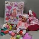 SMILESSKIDDO Baby Doll with Backpack Carrier, 14'' Realistic Dolls with Accessories, Includes Feeding Playset, Baby Care Set, Toddler Pretend Play Babydoll Toys for 1 2 3+ Year Old Kids Girls