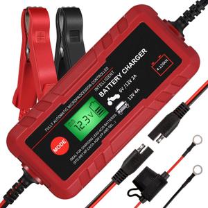 Adakiit 4A Smart Car Battery Charger, 6V 12V Automotive Charger Maintainer Fully Automatic 8Stages Trickle Charger for Automotive Motorcycle Car Battery, Portable 4A Smart Car Battery Charger 6V 12V