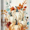 ZHOUWALLPIC Pumpkin Canvas Wall Art Farm Fall Leaves Paintings Autumn Harvest Picture Prints Bedroom Decor Framed Ready to Hang(Autumn-1,16.00" x 24.00")