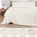 Exclusivo Mezcla Fleece Throw Blanket for Couch, Super Soft Striped Jacquard Bed Blanket, Lightweight Fuzzy Cozy for All Seasons, 50x60 Inches, Ivory