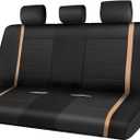 CAR-GRAND Leather Rear Seat Cover, Breathable Mesh Universal Bench Seat Cover Super 5mm Composite Sponge Inside Fits Most Automotive, Cars, SUVs, Trucks, and Vans Black Beige