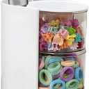 Hair Accessories Organizer with Hair Brush Holder, Rotatable Makeup Brush Holder for Necklaces, Earring, Bracelet, Ring, Makeup Brushes, Hair Clip and Hair Accessories (White, 3-Layer)