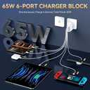 USB C Fast Charger Block iPhone Charger Fast Charging Blocks 65W Multi Port Chargers 6-Ports PD & QC Charging Cube Brick Power Adapter Type C Wall Chargers for iPhone 17/16/15/14/13/12 Pro Max, iPad