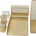 Martha Stewart Ryder Gold Mesh Metal 6 Piece Set Desktop Organizers and Accessories, Holds Files, Magazines, Letters, Pens, Sticky Notes and Business Cards